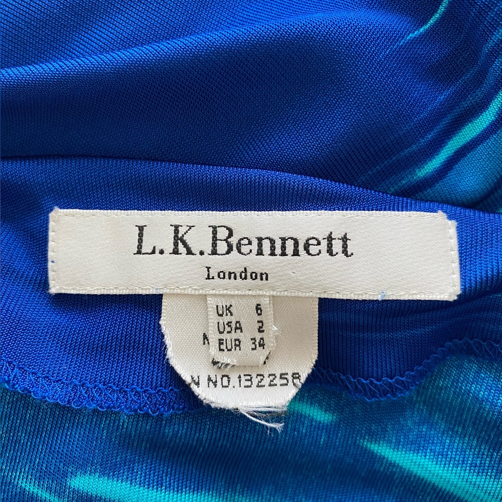 Blue and Green Satin L.K. Bennett Floor Length Column Dress in Size 2 - Picture 4 of 5
